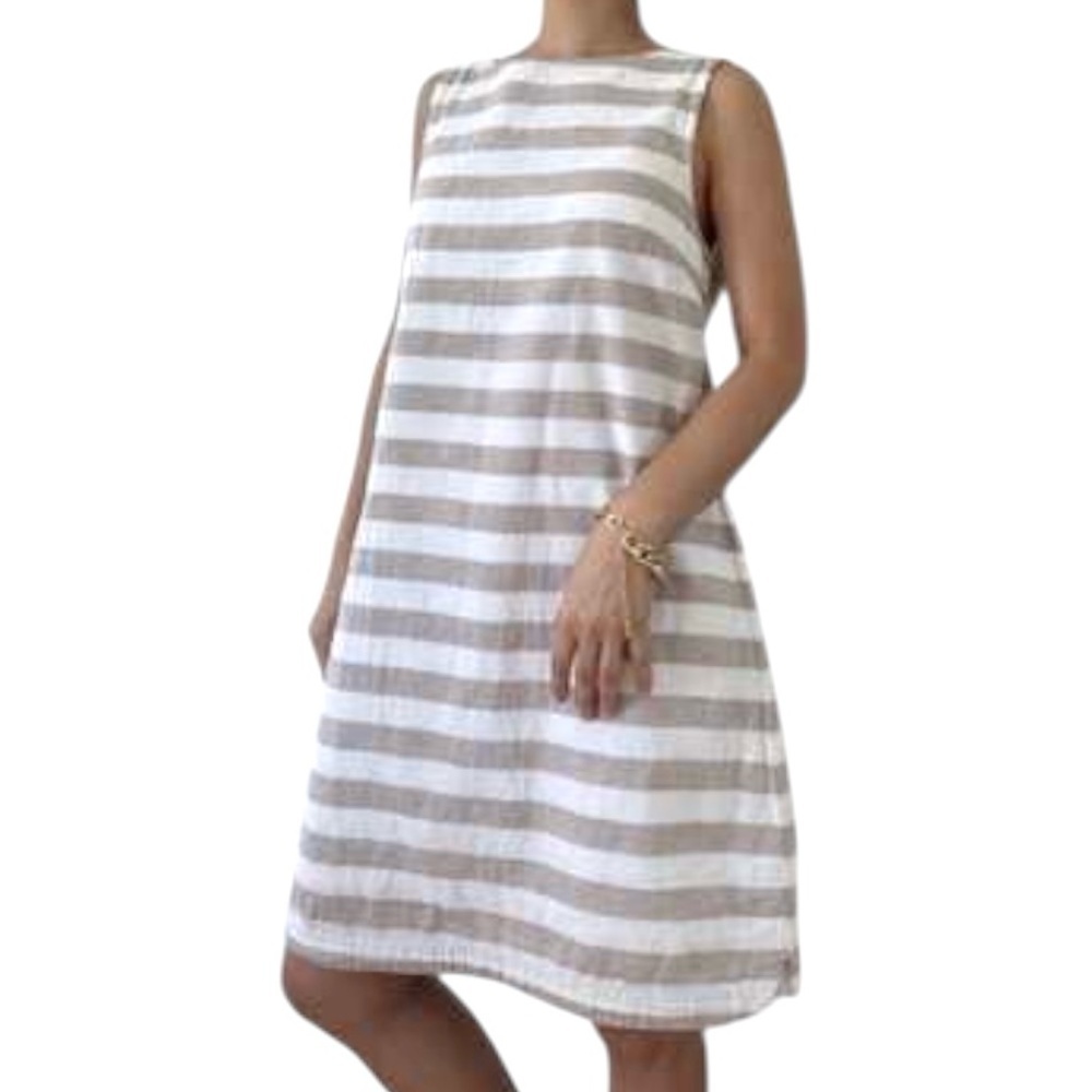 Beach Lunch Lounge Alina Linen Blend Shift Dress Size XL Tan White Stripe NWT